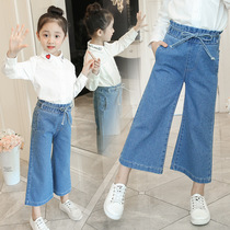 Girls Thin Jeans 5 Girls 6 Spring and Autumn 7 Straight 8 Middle Children 9 Wide Legs 10 Students 12-year-old Big Foot Pants