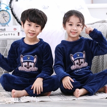  Barking team pajamas boys and girls childrens winter thickened sy coral velvet flannel childrens childrens winter sy