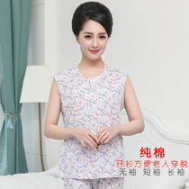 Old-age short-sleeved vested female pure cotton old lady in open shirt