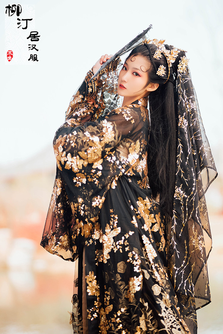 柳汀居汉服----黑金齐胸襦裙大袖衫----魍魉