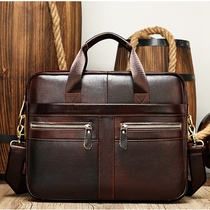 Hong Kong Duty-free Mens Diagonal Satchel Retro Casual Single Shoulder Bag 100 Hitch Bull Leather Business Handbag Computer Bag