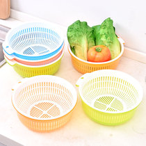 Creative Living Room Drain Basket fruit basket Fruit Basket Kitchen Vegetable plastic Double-layer washing basin Leachate Drain Water Basket A