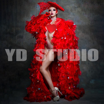 Night TV Home Atmospheric Red Flowers Hair Lace Shawl High Fork Large Skirt Gogo Acting Out of Womens Square Night Shop Bar ds