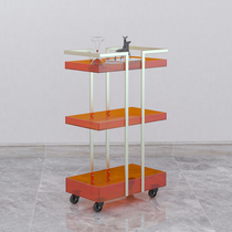 Mobile shelf light luxury stainless steel acrylic cart beauty tools car pattern embroidery salon hotel storage