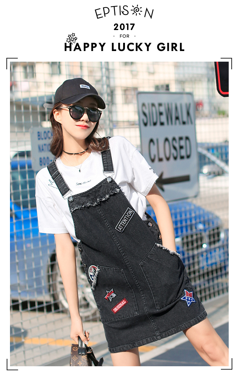 lv帶標誌的包包是什麼牌子 衣品天成 2020夏裝新款韓版純色貼標背帶連衣裙女時尚潮流牛仔裙 lv大標誌的包