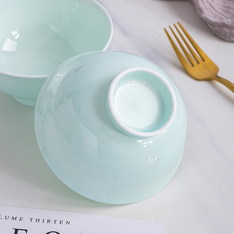 Jingdezhen ceramic tableware green rice bowls high rainbow such as bowl porringer ceramic bowl Chinese style household celadon bowls