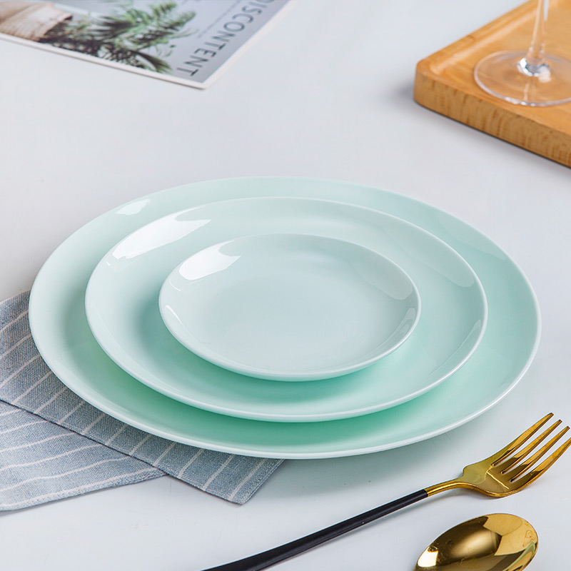 Celadon dish home breakfast dish ipads porcelain 8 inches 0 shallow dish green glaze western - style food dish plate ceramic tableware