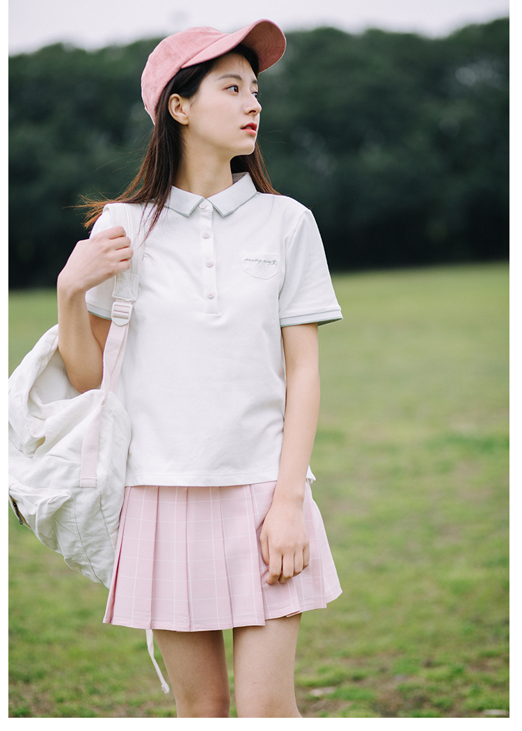 gucci polo女 春夏季學院風polo衫女百搭純棉學生上衣白色短袖T恤翻領班服 polo gucci的polo