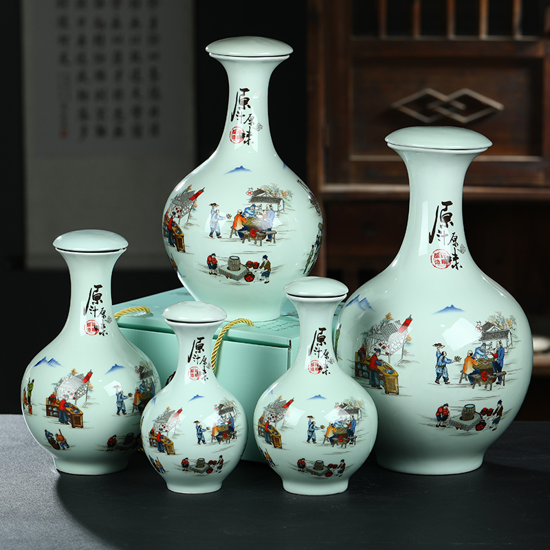 Jingdezhen 1/2/3/5/10 jin ceramics hoard household seal flagon gift box wine bottle is empty jars, jugs