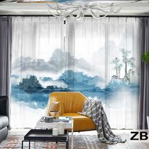 China Wind Mountain Water Paintings Curtains Light Tight-radiopaque Printed Window Yarn Chinese style Home Living room Bedroom Water ink Paintings