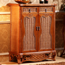 Southeast Asian style Indonesian rattan furniture rattan wood shoe cabinet double door shoe cabinet locker Rattan shoe cabinet entrance cabinet