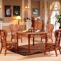 Natural rattan dining chair combination Hotel rattan square dining table Rattan art dining table Rattan woven dining table Rattan wood dining table