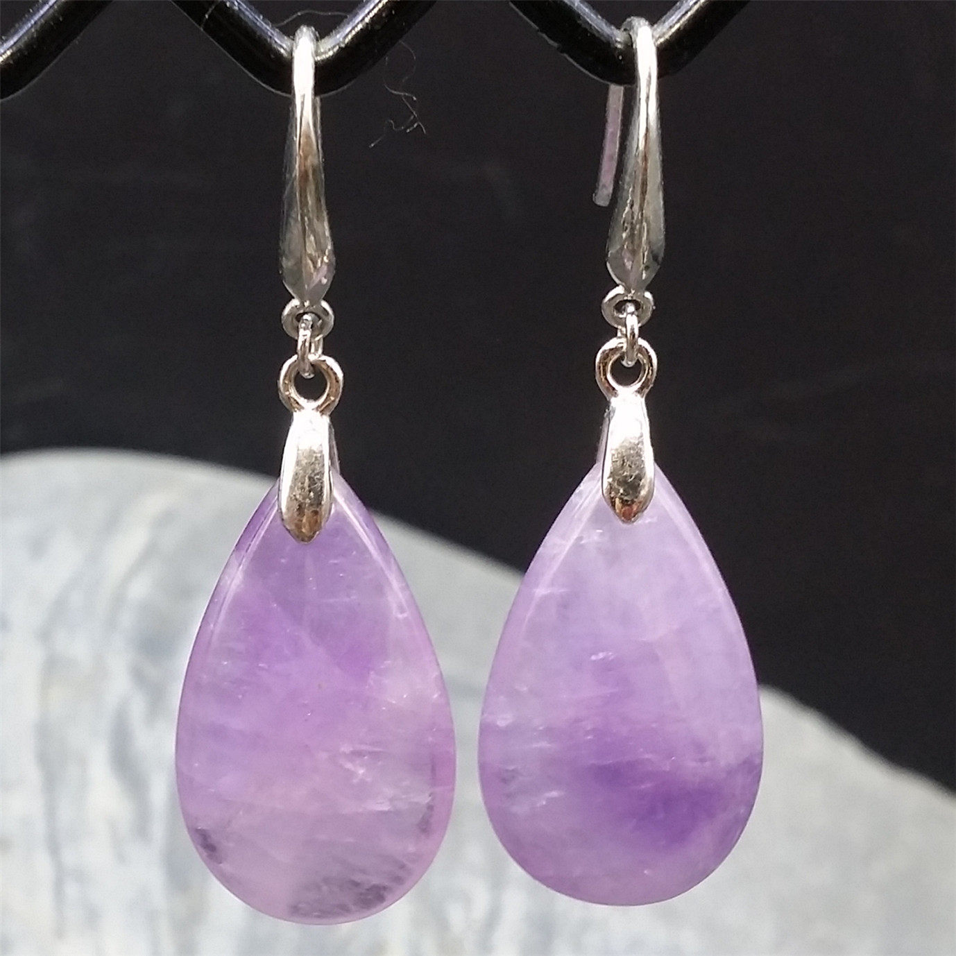 925纯银长款天然紫水晶女款耳环紫色紫晶水滴耳坠耳饰防过敏简约