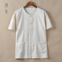 Ai Maitang pretending male short-sleeved shirt round uncollar summer pan button middle-aged old undershirt top loose dad outfit