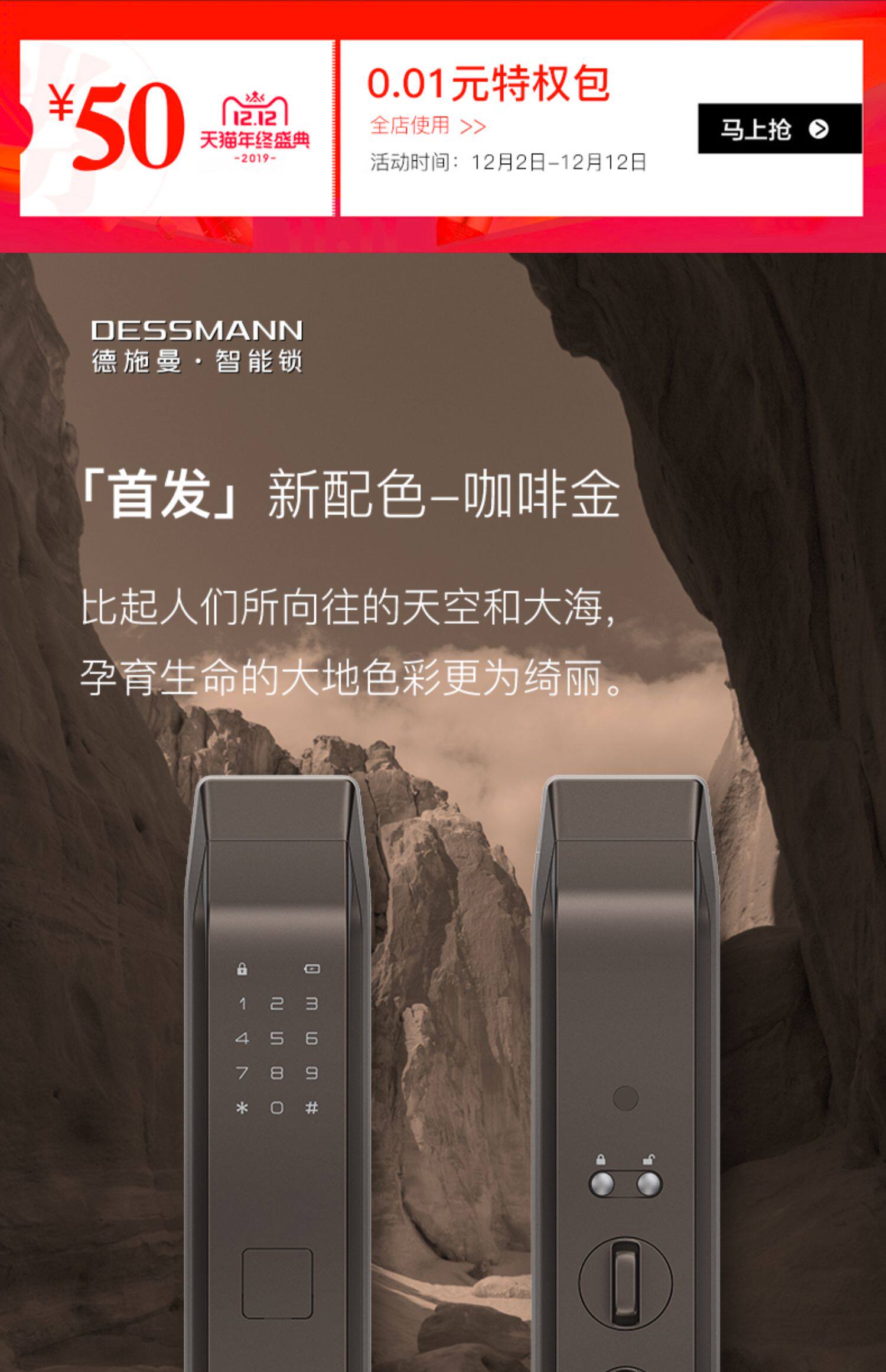 德施曼q5咖啡金全自动智能指纹锁