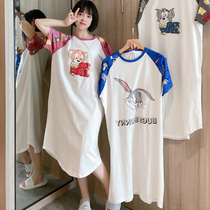 Cat and mouse Rabbit short sleeve cotton nightgown Women summer long cute sweet loose pajamas thin home clothes