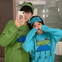 Frog pajamas womens winter coral velvet thickened long-sleeved warm soft couple autumn and winter home clothes mens suit