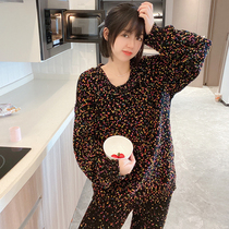 Rainbow Bean Pyjamas Woman Autumn Winter Soft Cotton Long Sleeve Chenille Thickened Loose Winter Coral Suede Home Suit Suit