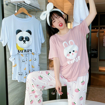 Panda Rabbit Short Sleeve Mordale Sleepwear Woman Summer Thin shorts Long pants Pants Cute Spring Summer Suit Home Dress New