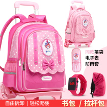 Pull Rod Bag 2021 New Little Girl Princess Primary School Kids Net Red Waterproof Drag Box Back Double Purpose Climbing Stairs