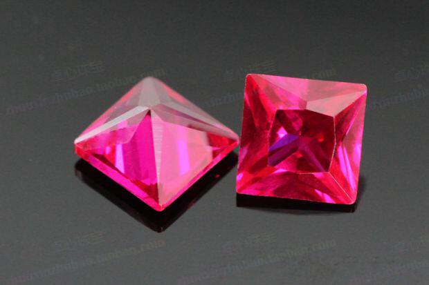 正方形直角5红刚玉戒面裸石合成红宝石ruby公主方首饰配石diy