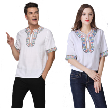 Cotton T Uyghur summer loose leisure size ethnic style Xinjiang men and women cotton short sleeve sweat absorption good air permeability