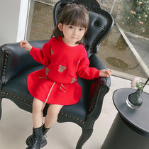 Girl Sweater Suit Autumn winter 2021 New Yangqi Thickened Baby Children Knit Children Red two sets