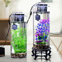 Creative cylindrical ultra-white glass fish tank living room small desktop TV cabinet floor lazy free water goldfish tank