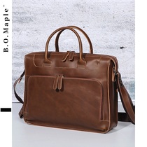 BOMaple 2021 New Premium Large Capacity Business Briefcase Vintage Mens Bag 14 inch Laptop Bag