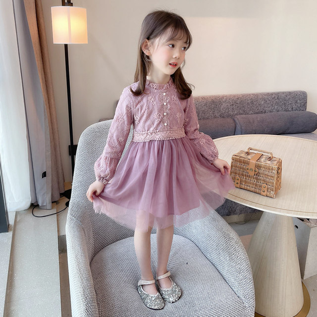 Girls spring princess dress 2022 new style children's clothing children's long-sleeved lace skirt Korean version fluffy skirt gauze skirt Girls spring princess dress 2022 new style children's clothing children's long-sleeved lace skirt Korean version fluffy skirt gauze skirt