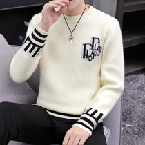 Round-collar sweater men loose blouse thicker teen white wool sweater autumn and winter coat tide