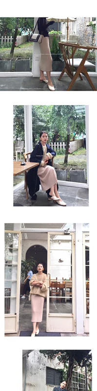 Thu đông mới 100% nguyên chất cashmere váy một bước, váy ngang hông, váy dài dệt kim, váy len mỏng, mỏng và mỏng - Váy