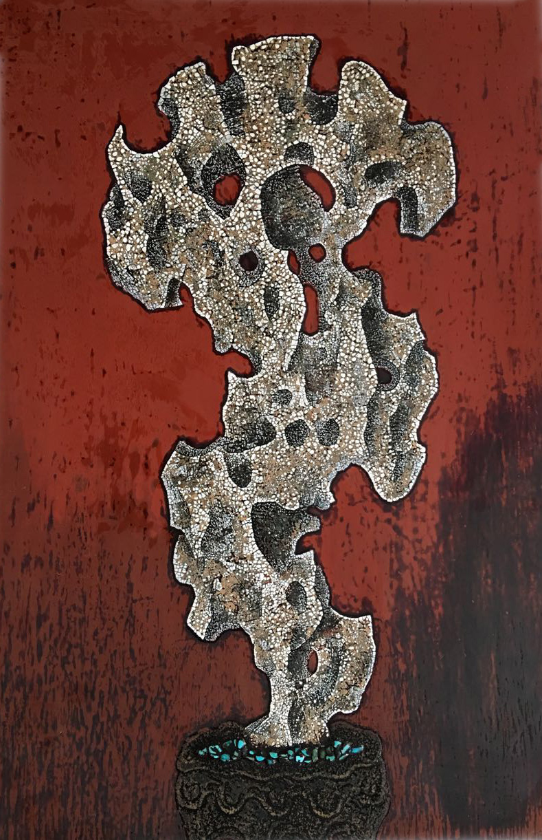 原创蛋壳漆画 精品手工镶嵌 个性化定制假山盆景 展览展示热卖
