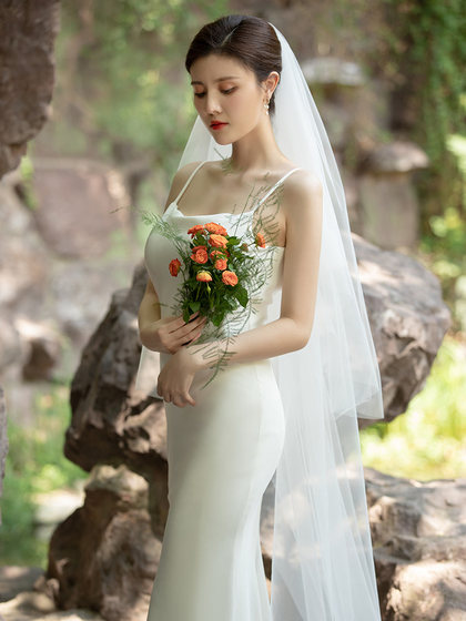 2025 New Style Bride 웨딩 메인 웨딩 드레스 반짝이는 단순한 이중층 슈퍼 요정 시리즈 테일링 슈퍼 긴 베일 2025 New Style Bride 웨딩 메인 웨딩 드레스 반짝이는 단순한 이중층 슈퍼 요정 시리즈 테일링 슈퍼 긴 베일