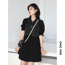 CHICVEN Mo mirror twin niche temperament bubble sleeve color bright line fake two piece stitching dress summer