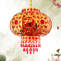 Big red festive balcony door rotating housewarming lantern Fu word wrought iron high-end wedding decoration LED lantern chandelier