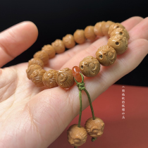 (Sleeping baby monkey) 10 8mm personality monkey head walnut semi-hand carved fine hand string bracelet text play