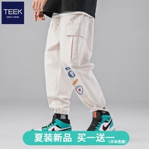 TEEK2021 summer port style mens casual pants Teen cotton pocket drawstring pants cargo pants