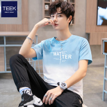 TEEK Summer Gradient Color Men Short Sleeve T - shirt Trend cotton dyed clothes Teen Tide in half sleeve