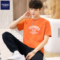 Orange Yellow Short Sleeve Pure Cotton T-Shirt Boy College College Wind American Orange Orange-orange Compassionate Half Sleeve Lower clothes