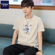 TEEK pure cotton short sleeve T-shirt male round collar summer dress teen new small duck printed student day body mass wave