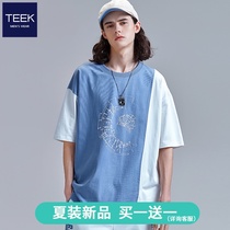(National trend new products buy 1 get 1 free)Pure cotton mens short-sleeved t-shirt 2021 National trend color five-point sleeve couple summer clothes