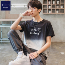 TEEK Gradient Color Summer Semi Sleeve Teen Tide Trend Thin Clothes 2022 New Men Short Sleeve T Shirt