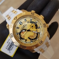 Substitute for genuine golden male watch Invicta quartz time three-eyed timer large dial silicone tape watch 23424