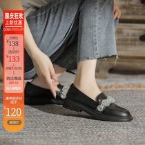 British style small leather shoes women 2021 New thick-soled shallow single shoes retro Mary Jane rhinestone beaded loafers