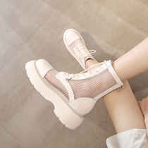 Netface Martin Boots Woman 2022 Summer New Breathable Thin hollow Short Boots Pine Pastry Thick Bottom Leather Single Boots Cool Boots