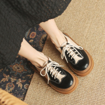 Small leather shoes women shoes Inlenwind Summer 2022 New retro Lacing Jk Single Shoes Black Thick Sole Lefu Shoes