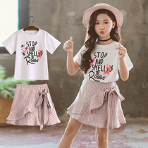 Summer 4 girls dress dress 5 to 6 children two pieces 11 primary school students short skirt fashion foreign style T-shirt skirt 12 years old