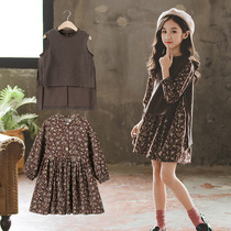 6 girls long sleeve dress 7 children chiffon princess dress big children sweater vest set skirt 12-year-old flower