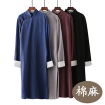 Cotton and linen long shirt mens ancient style mens clothing